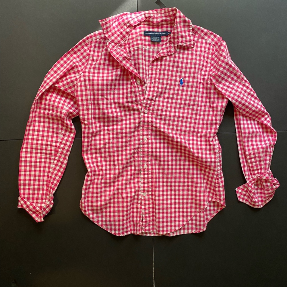 Polo button down shirt pink gingham
